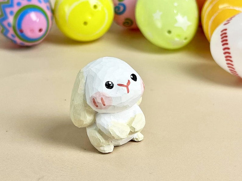 Holz Hase Osterdekoration Karotte 4 cm Handgeschnitzt Mini Tierfigur