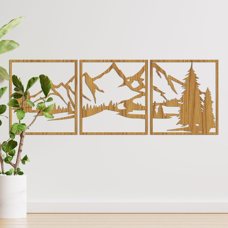 Bergwand Kunst aus Holz, HDF 3 mm, Rustikales Wanddekor für Wohnzimmer, Schlafzimmer, Büro