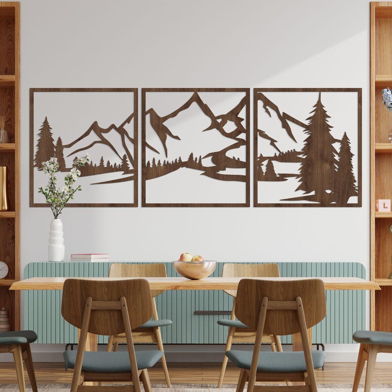 Bergwand Kunst aus Holz, HDF 3 mm, Rustikales Wanddekor für Wohnzimmer, Schlafzimmer, Büro