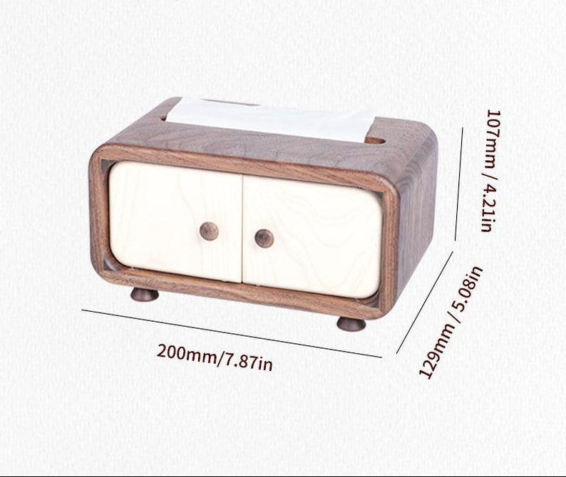 Mini Holztaschentücherkasten mit Schrankdesign, Nussbaum, kompakt