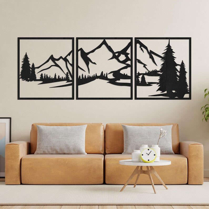 Bergwand Kunst aus Holz, HDF 3 mm, Rustikales Wanddekor für Wohnzimmer, Schlafzimmer, Büro