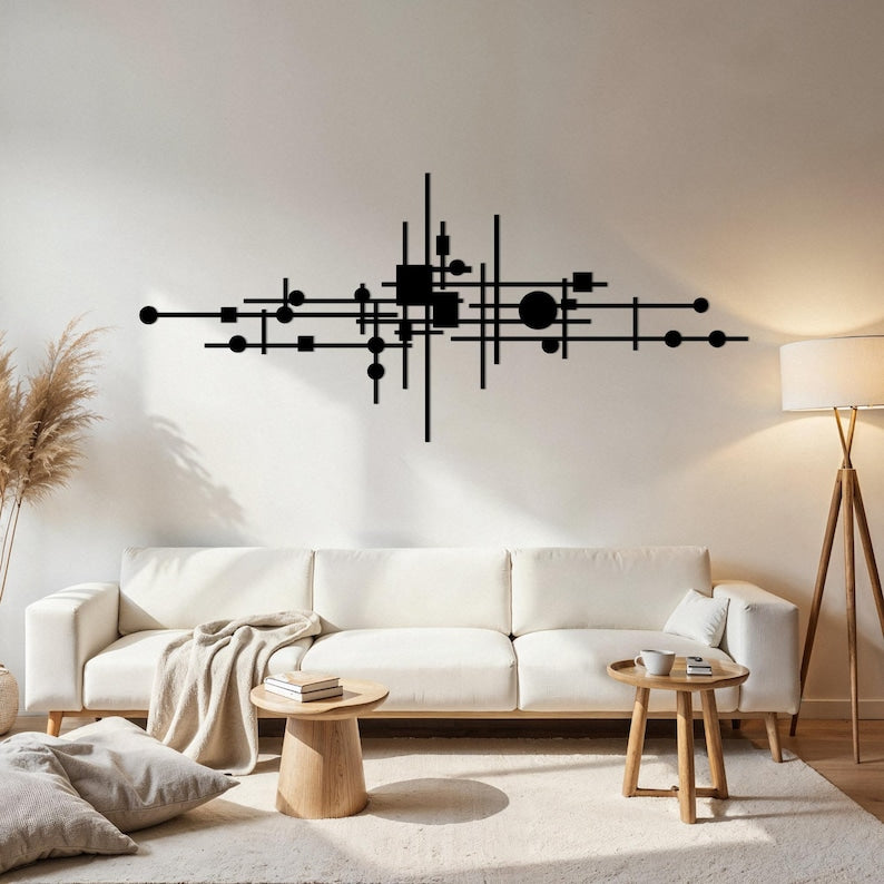 Geometrische Metall Wandkunst, Abstrakte Wanddekoration, Modernes Mid-Century Design, Schlafzimmer Wohnzimmer Akzent