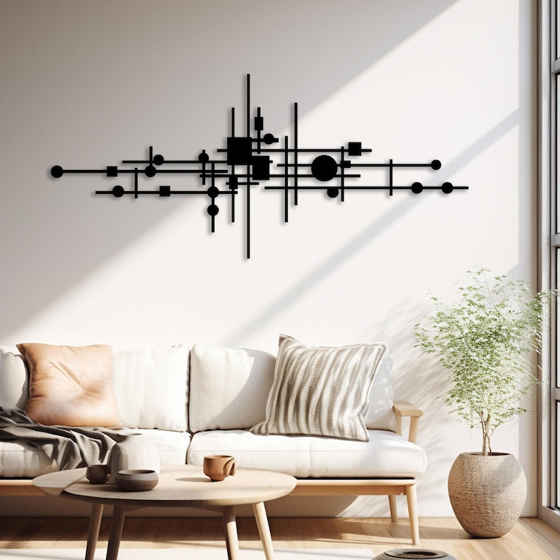 Geometrische Metall Wandkunst, Abstrakte Wanddekoration, Modernes Mid-Century Design, Schlafzimmer Wohnzimmer Akzent