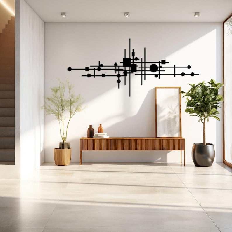 Geometrische Metall Wandkunst, Abstrakte Wanddekoration, Modernes Mid-Century Design, Schlafzimmer Wohnzimmer Akzent