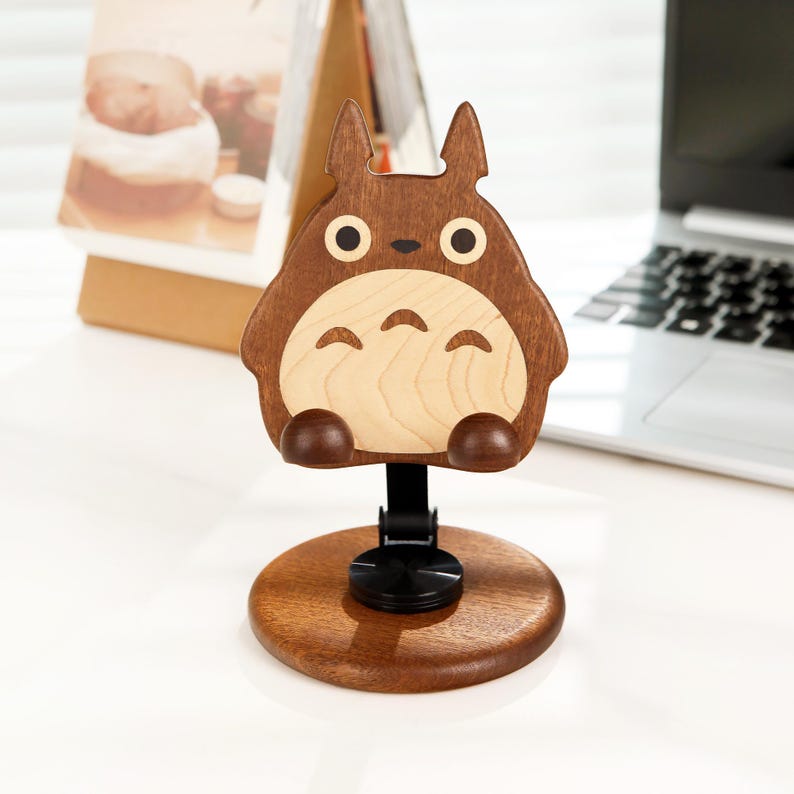 Holz-Tiertelefonständer mit Totoro-, Shiba-Inu- oder Katzen-Design, verstellbar und faltbar, Geschenk für Tierliebhaber
