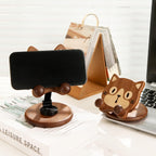 Holz-Tiertelefonständer mit Totoro-, Shiba-Inu- oder Katzen-Design, verstellbar und faltbar, Geschenk für Tierliebhaber