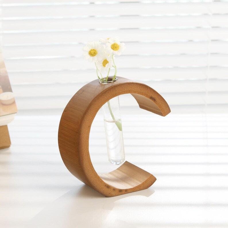 Bambusvase Halbmond Vollmond - Handgefertigte Vase aus natürlichem Bambus, Wohnkultur, 11-12 cm