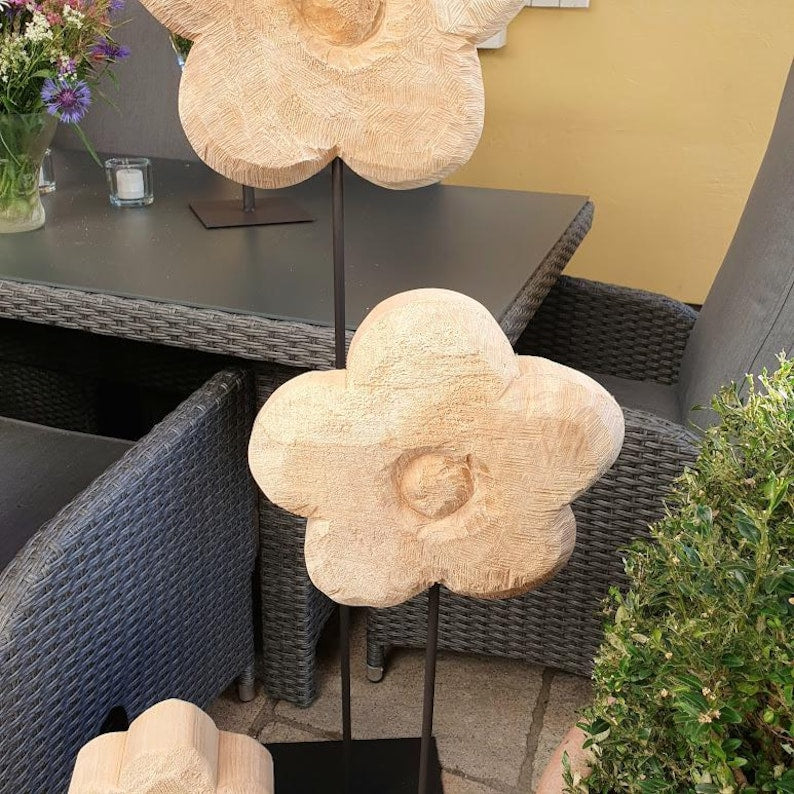 Holzblume auf Metallständer 3 Größen 130/90/50 cm Deko Holz Wohnaccessoire