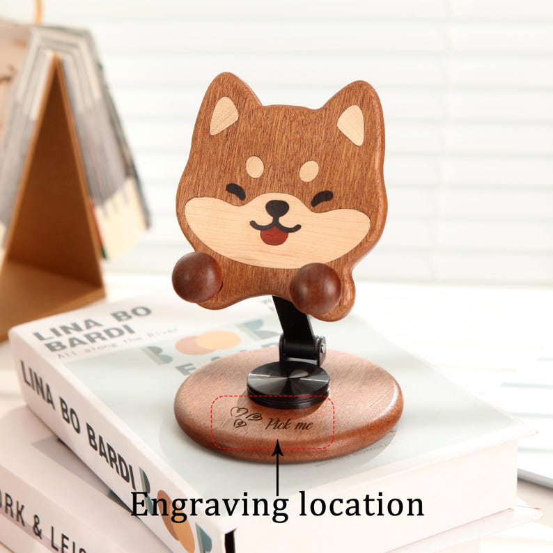 Holz-Tiertelefonständer mit Totoro-, Shiba-Inu- oder Katzen-Design, verstellbar und faltbar, Geschenk für Tierliebhaber