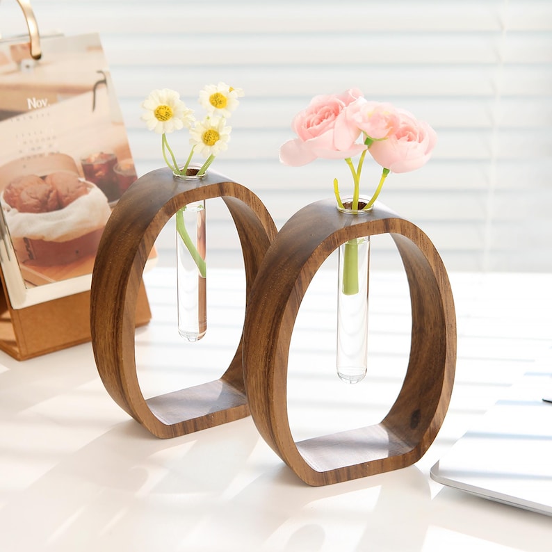 Holz Reagenzglas Vase Modern Wanddeko Wohnkultur Geschenk für Frauen