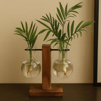 Glasvasen mit Holzhalter – Hydroponische Zimmerpflanzenvase für Stecklinge, transparent, 3er Set