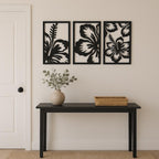 Hawaiianische Hibiskus Holzwandkunst 3er Set Tropische Blume Wohnzimmer Schlafzimmer Wanddeko