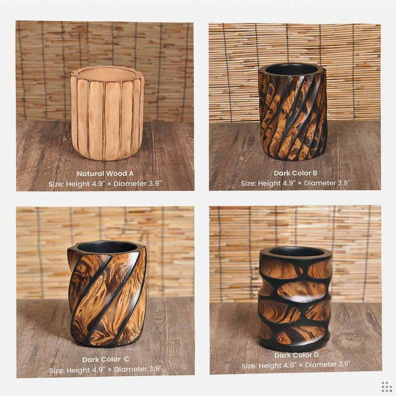 Stifthalter aus massivem Mangoholz, natürlicher oder dunkler Holzton, 12 cm hoch