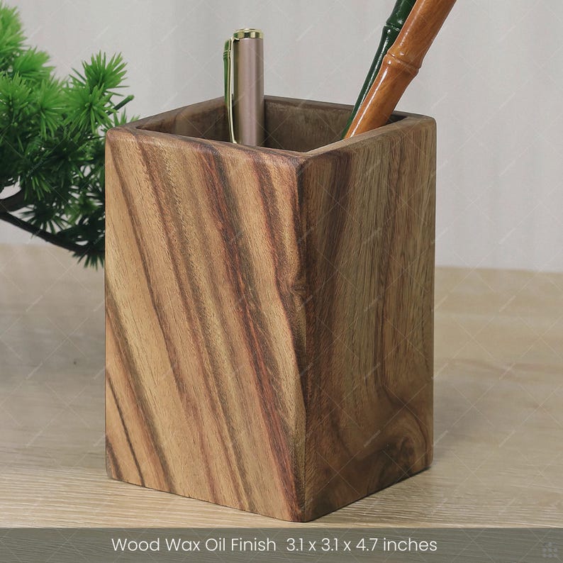 Stifthalter aus massivem Kampferholz 8x8x12 cm – Schreibtisch Organizer, Stiftebecher