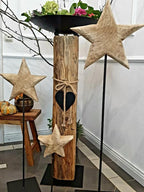 Holzstern auf Eisenständer, 4 Größen, massiv, natürliche Winterdeko
