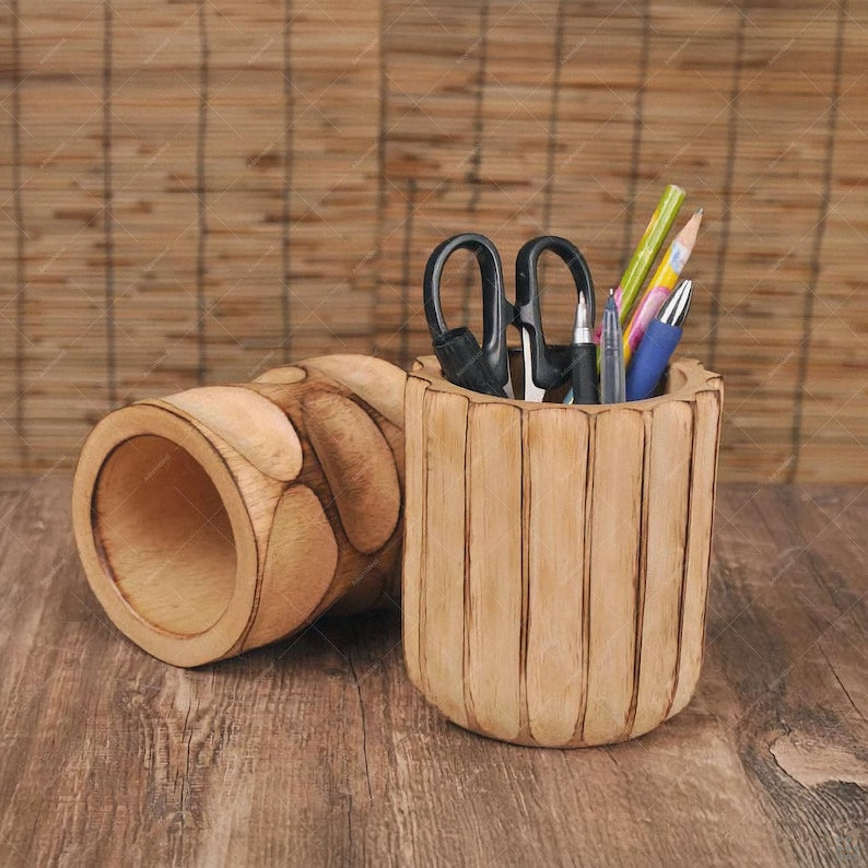 Stifthalter aus massivem Mangoholz, natürlicher oder dunkler Holzton, 12 cm hoch