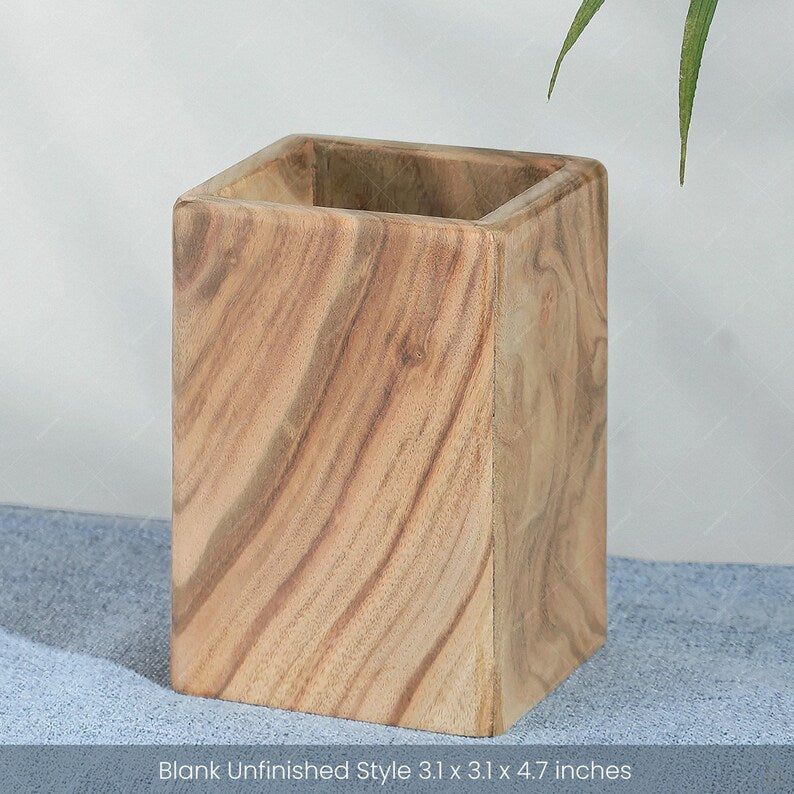 Stifthalter aus massivem Kampferholz 8x8x12 cm – Schreibtisch Organizer, Stiftebecher