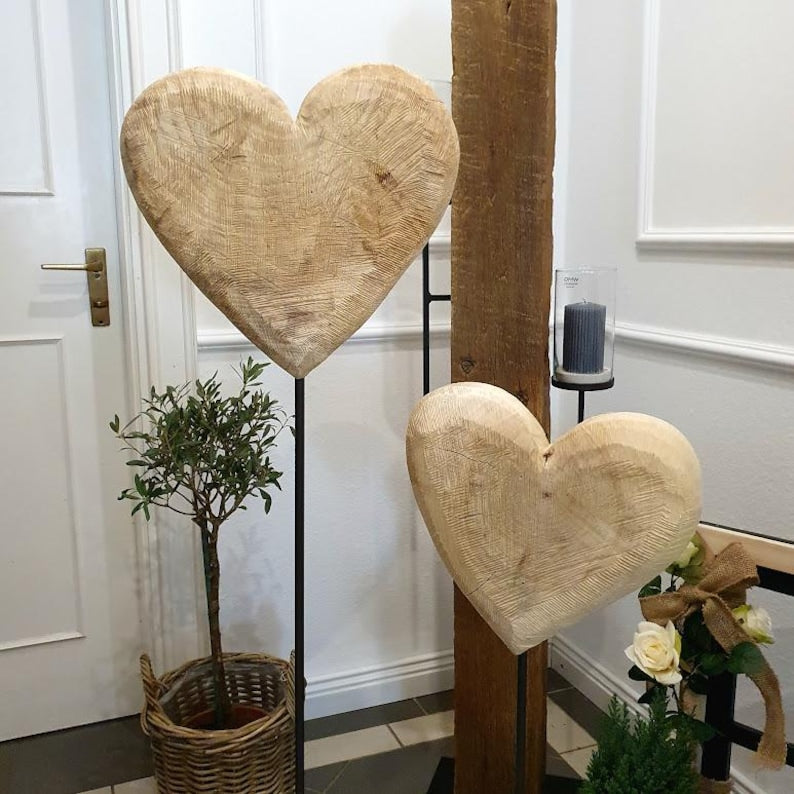 Massivholz Herz auf Metallständer 3 Größen, Holzdeko, Herz Geschenk