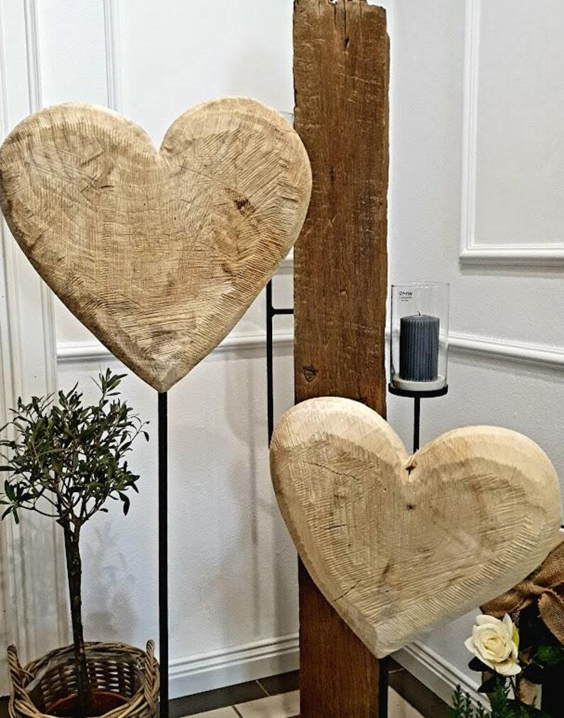 Massivholz Herz auf Metallständer 3 Größen, Holzdeko, Herz Geschenk