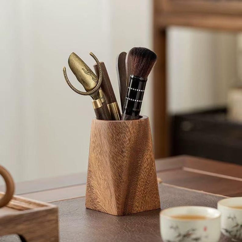 Holz Stifthalter Nussbaum Massivholz Retro Minimalistisch Büro Desktop Schreibwaren Aufbewahrung