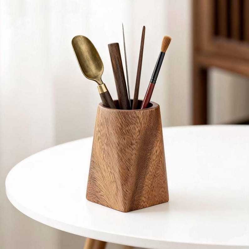 Holz Stifthalter Nussbaum Massivholz Retro Minimalistisch Büro Desktop Schreibwaren Aufbewahrung