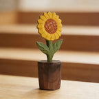 Handgeschnitzte Sonnenblumen-Holzskulptur, rustikales Bauernhaus-Dekor