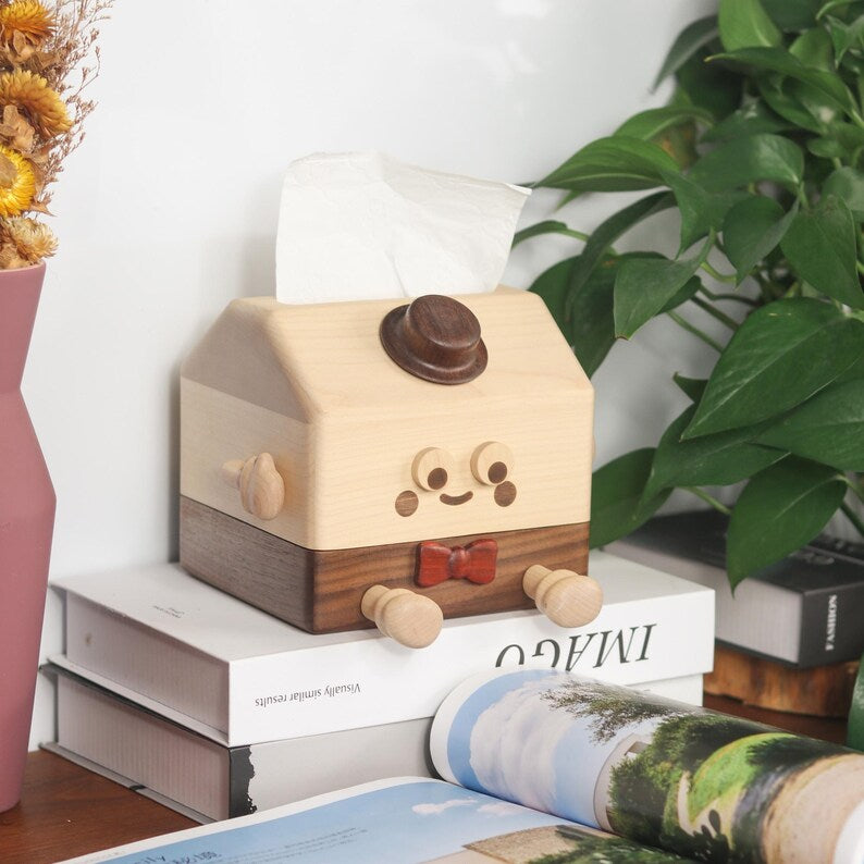 Holzhaus Taschentücherbox Deckel aus Walnuss und Ahorn, Halter für quadratische Taschentücher