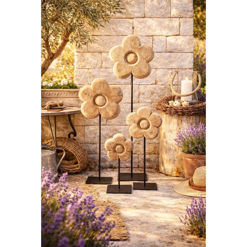 Holzblume auf Metallständer 3 Größen 130/90/50 cm Deko Holz Wohnaccessoire