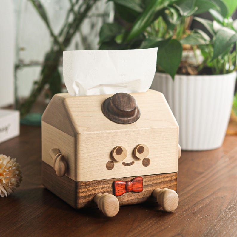 Holzhaus Taschentücherbox Deckel aus Walnuss und Ahorn, Halter für quadratische Taschentücher