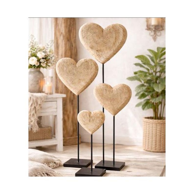 Massivholz Herz auf Metallständer 3 Größen, Holzdeko, Herz Geschenk