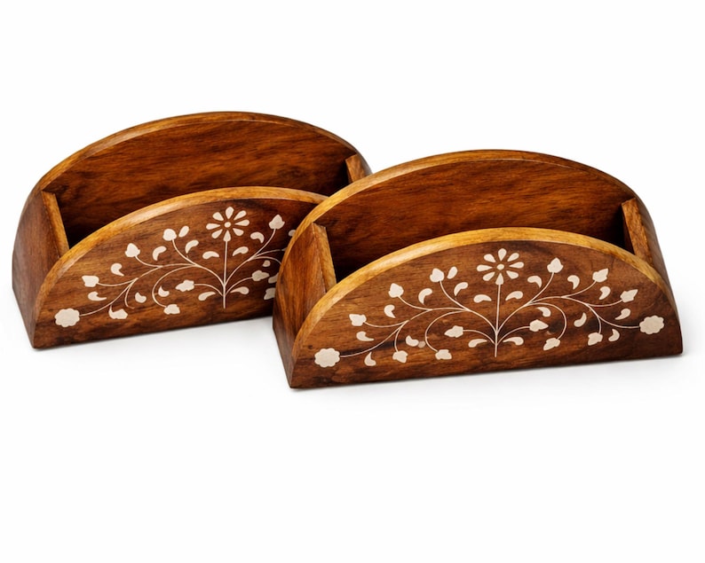 2er Set Holz Seidenpapierhalter mit Blumenmuster für Tischplatte Serviettenhalter