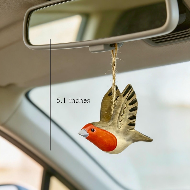 Hängendes Holzvogel-Ornament, handgeschnitzte Deko, bunte Weihnachtsbaumdekoration