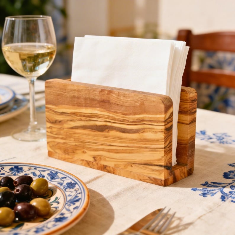 Serviettenhalter Olivenholz 16 x 10 x 5 cm Massivholz Honigbraun