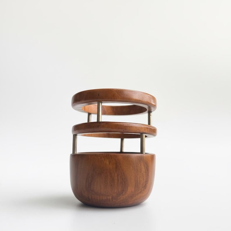 Teakholz Stifthalter, handgefertigter Schreibtischorganisator, rundes Design, 9,5 cm Durchmesser, Büro & Zuhause