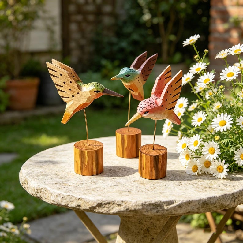 Handgeschnitzte Holz Kolibri Figur Schreibtisch Ornament Wohnkultur Geschenk 180mm