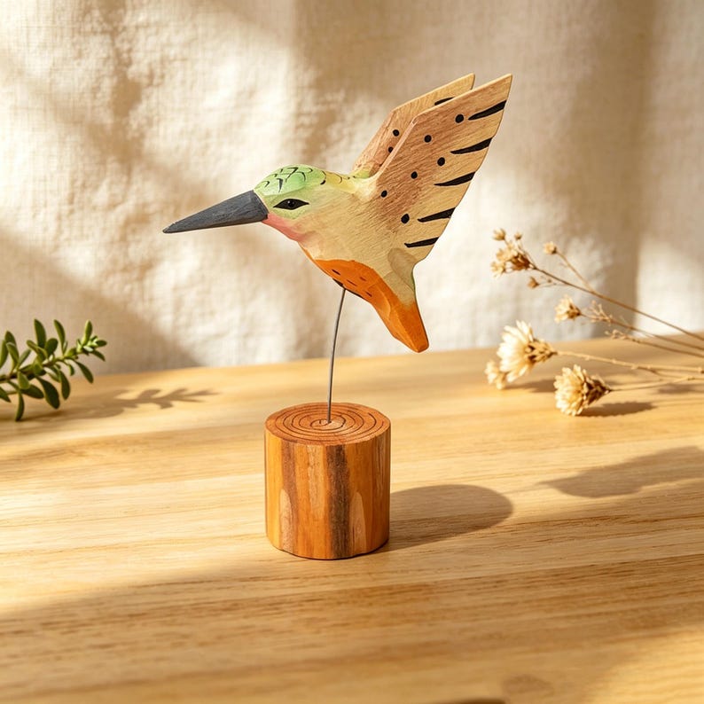 Handgeschnitzte Holz Kolibri Figur Schreibtisch Ornament Wohnkultur Geschenk 180mm