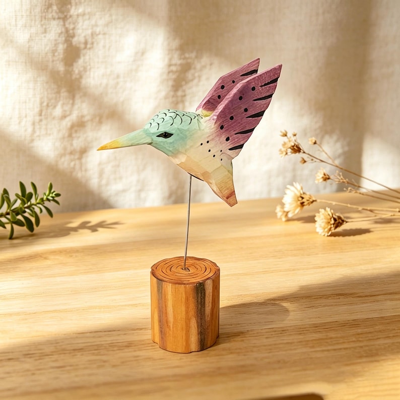 Handgeschnitzte Holz Kolibri Figur Schreibtisch Ornament Wohnkultur Geschenk 180mm