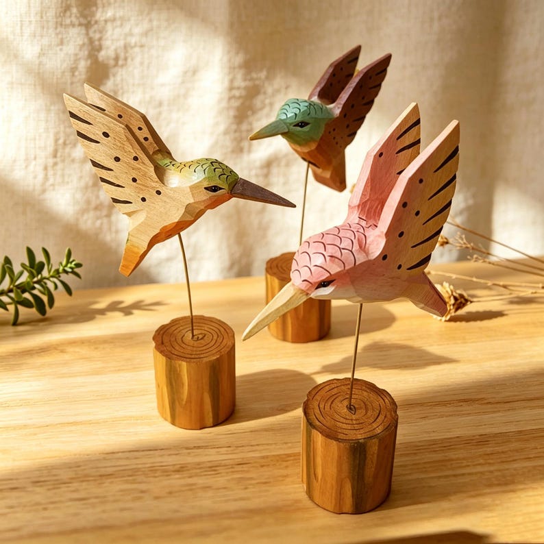Handgeschnitzte Holz Kolibri Figur Schreibtisch Ornament Wohnkultur Geschenk 180mm