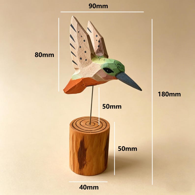 Handgeschnitzte Holz Kolibri Figur Schreibtisch Ornament Wohnkultur Geschenk 180mm