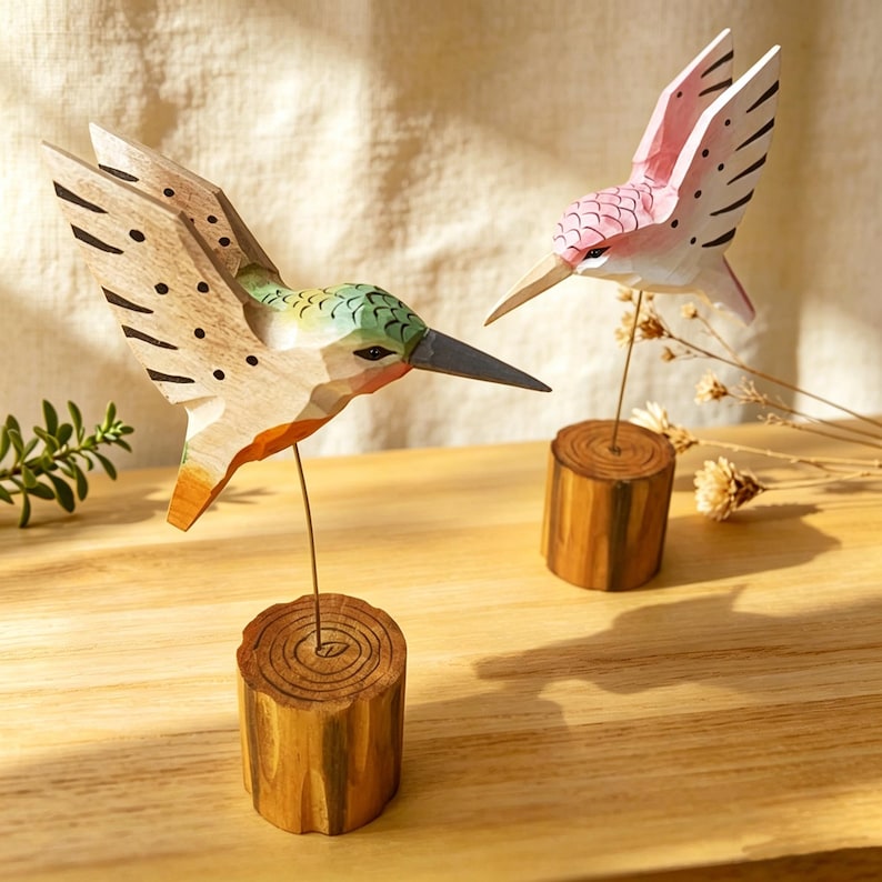 Handgeschnitzte Holz Kolibri Figur Schreibtisch Ornament Wohnkultur Geschenk 180mm