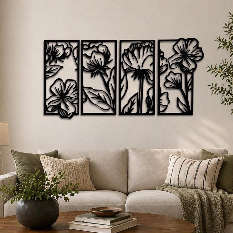 Florale Metall Wandkunst 4 Stück Stahl Garten Deko