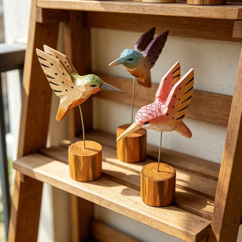 Handgeschnitzte Holz Kolibri Figur Schreibtisch Ornament Wohnkultur Geschenk 180mm