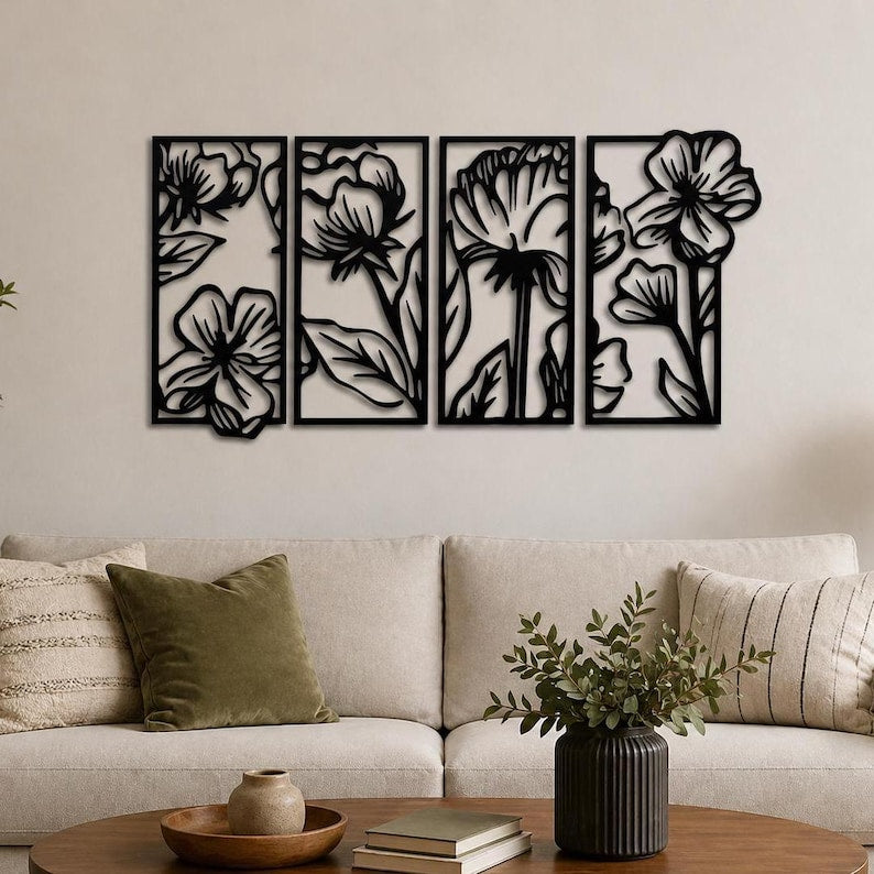 Florale Metall Wandkunst 4 Stück Stahl Garten Deko