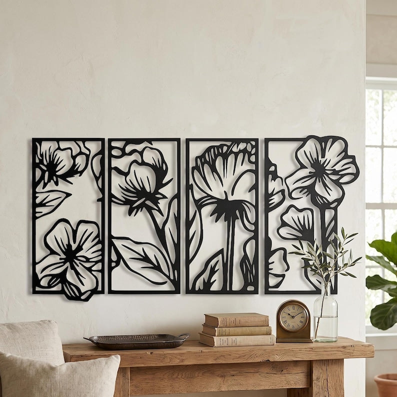 Florale Metall Wandkunst 4 Stück Stahl Garten Deko