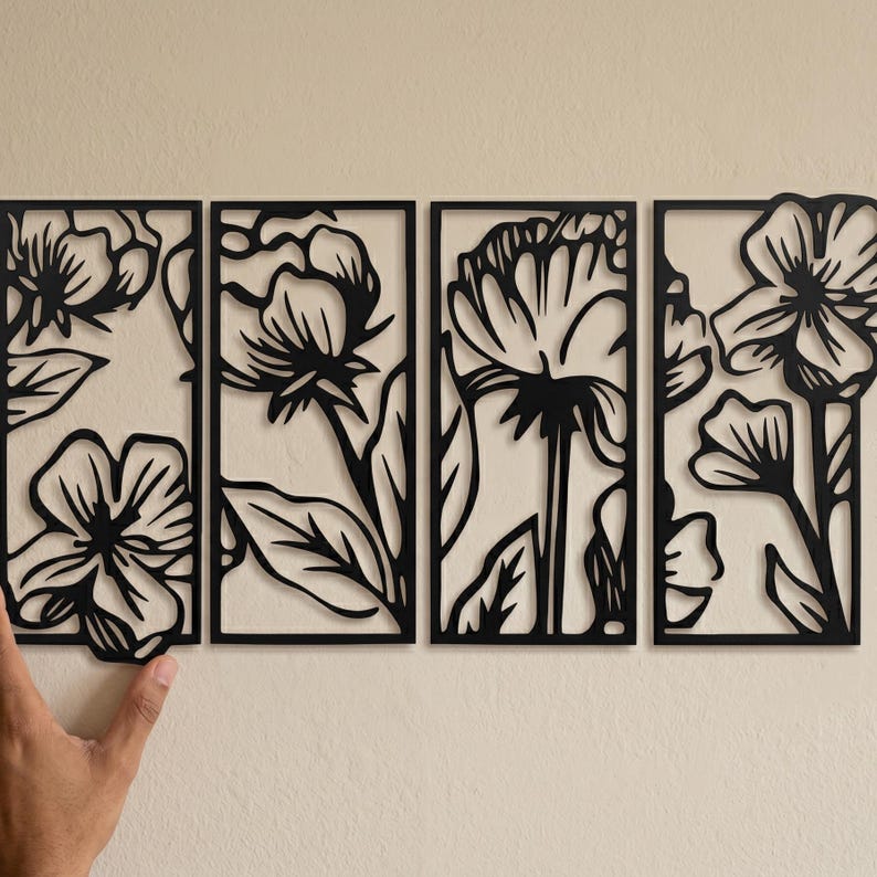 Florale Metall Wandkunst 4 Stück Stahl Garten Deko