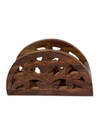 Serviettenhalter aus geschnitztem Holz, floral, rustikal, 18x10 cm, Massivholz