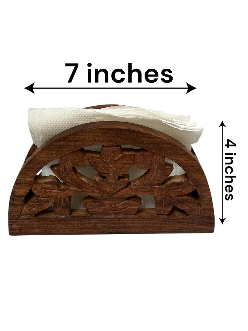 Serviettenhalter aus geschnitztem Holz, floral, rustikal, 18x10 cm, Massivholz