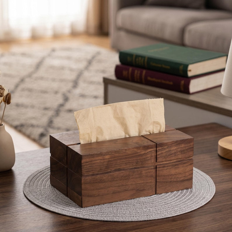 Massivholz Nussbaum Retro Taschentücherbox Halter 20x13x10 cm Tischdekoration Wohnaccessoires