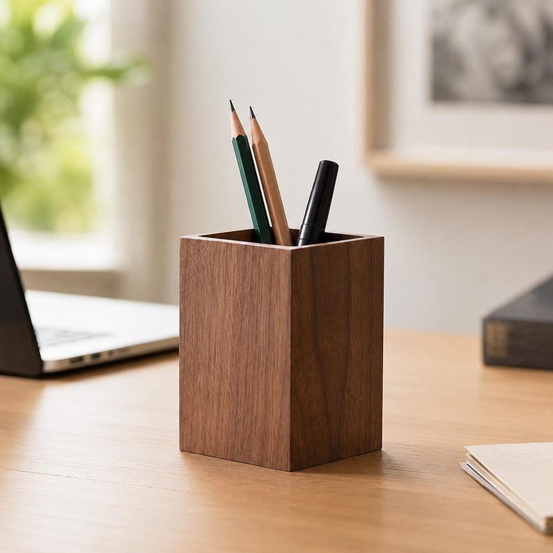 Stifthalter aus Walnussholz, Würfel-Desk-Organizer, Aufbewahrungsbox für Schreibwaren
