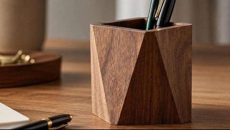 Stifthalter aus Walnussholz, Würfel-Desk-Organizer, Aufbewahrungsbox für Schreibwaren